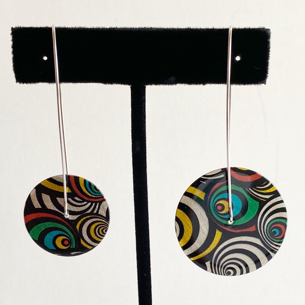 MATCHBOX Sterling Silver Colorful Psychedelic Dangle Spin Earrings - Picture 3 of 7